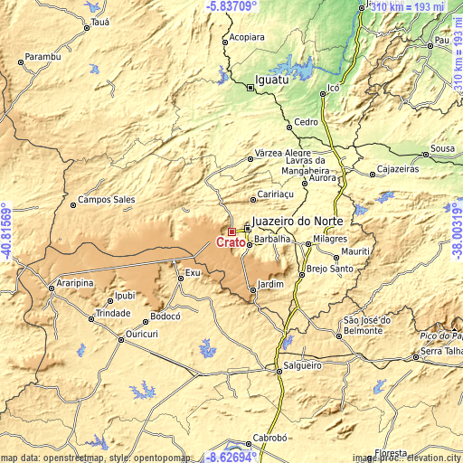 Topographic map of Crato