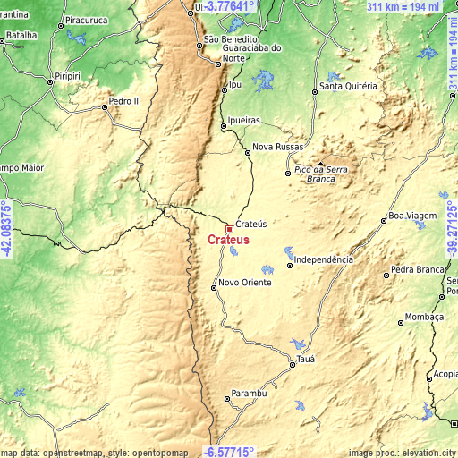 Topographic map of Crateús