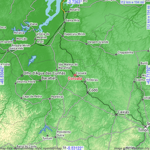 Topographic map of Coroatá