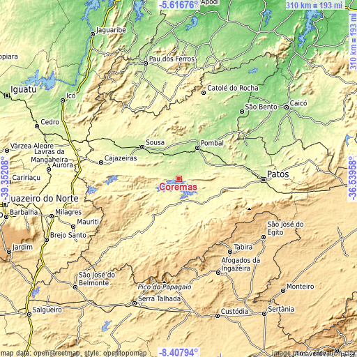 Topographic map of Coremas