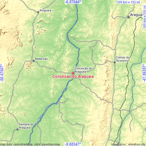 Topographic map of Conceição do Araguaia