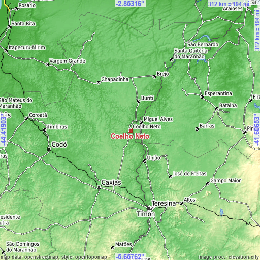 Topographic map of Coelho Neto