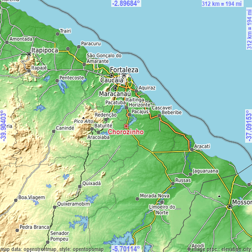 Topographic map of Chorozinho