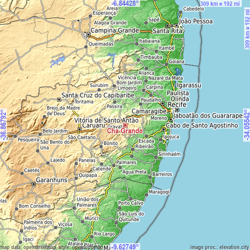 Topographic map of Chã Grande