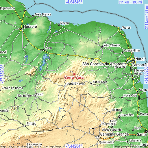 Topographic map of Cerro Corá