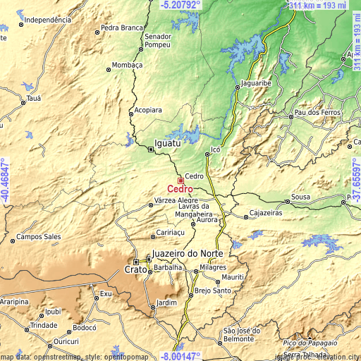 Topographic map of Cedro