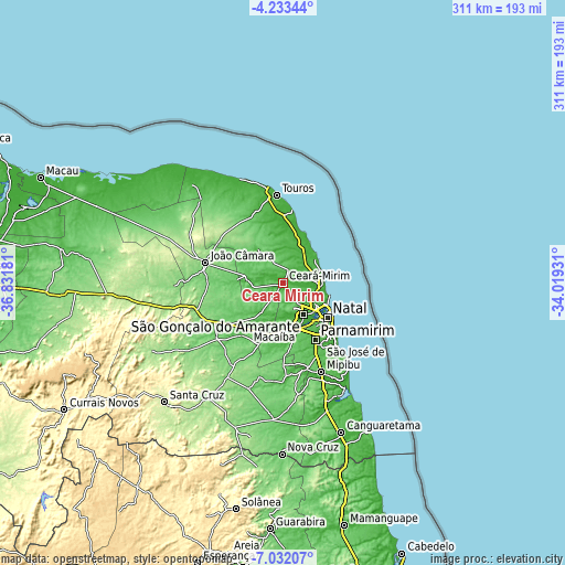 Topographic map of Ceará Mirim