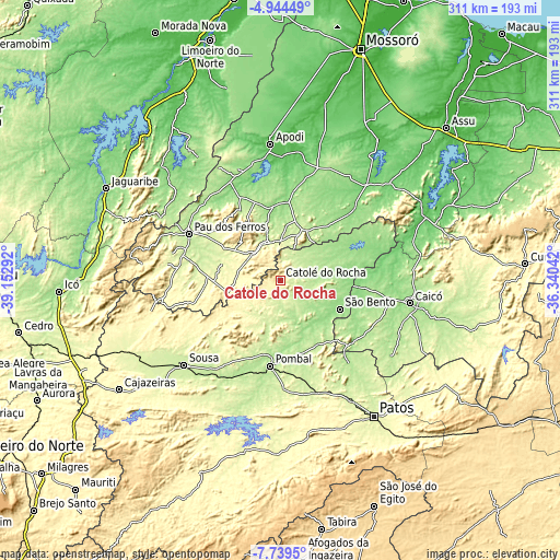 Topographic map of Catolé do Rocha