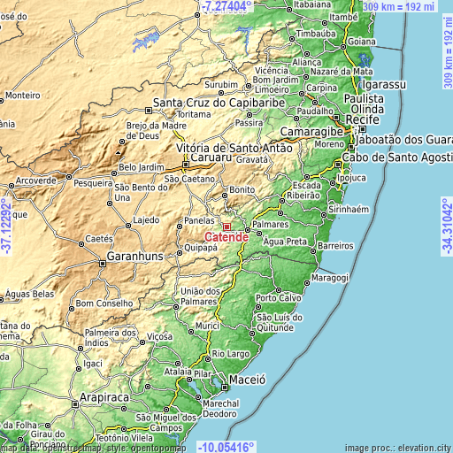 Topographic map of Catende