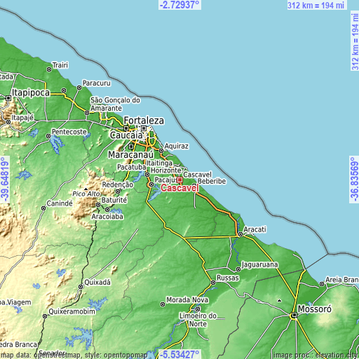 Topographic map of Cascavel