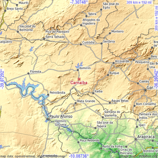 Topographic map of Carnaíba