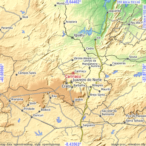 Topographic map of Caririaçu