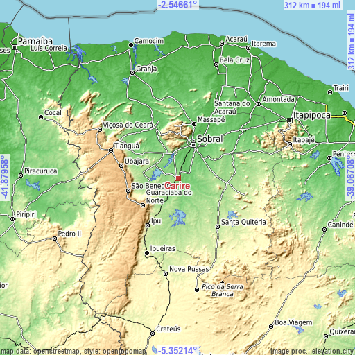 Topographic map of Cariré