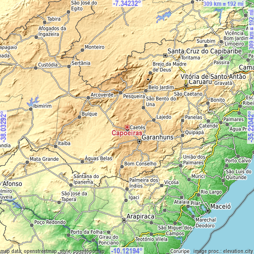 Topographic map of Capoeiras