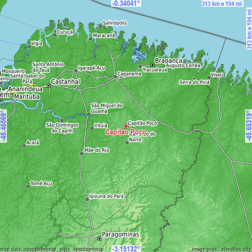 Topographic map of Capitão Poço