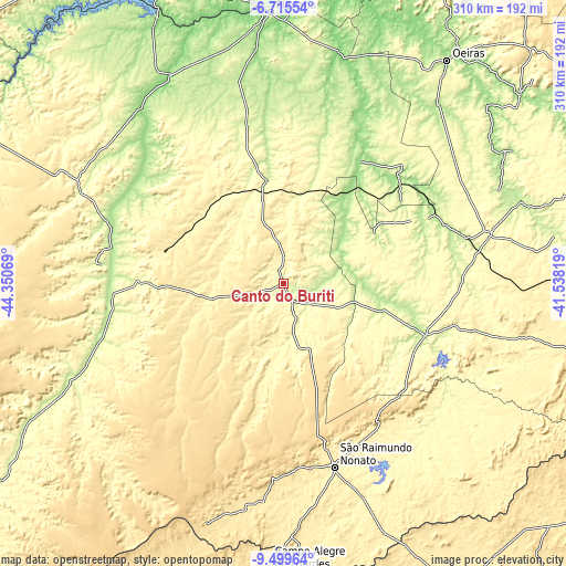 Topographic map of Canto do Buriti