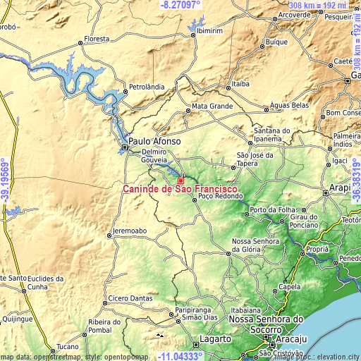 Topographic map of Canindé de São Francisco