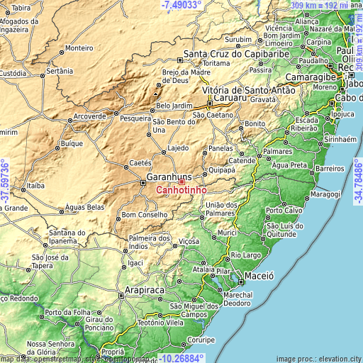 Topographic map of Canhotinho