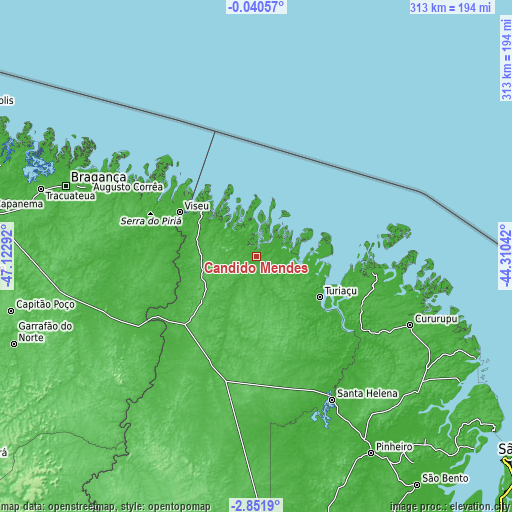 Topographic map of Cândido Mendes