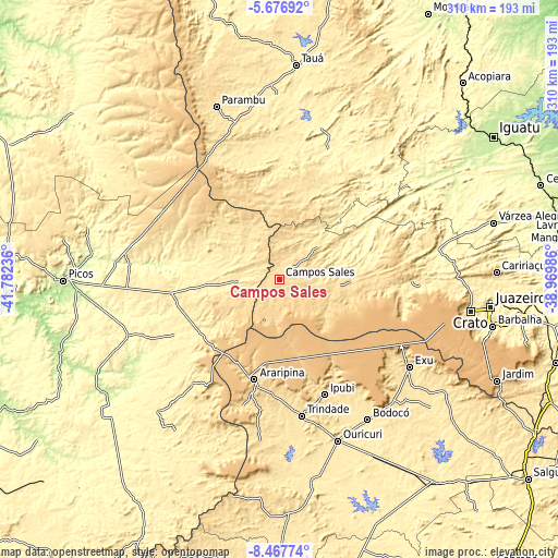 Topographic map of Campos Sales