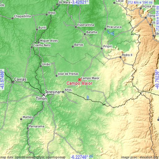 Topographic map of Campo Maior