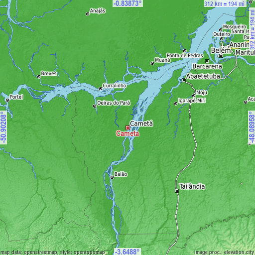 Topographic map of Cametá