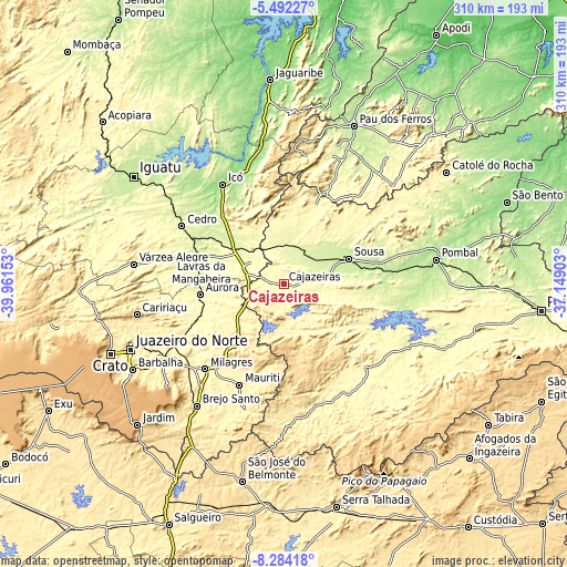 Topographic map of Cajazeiras