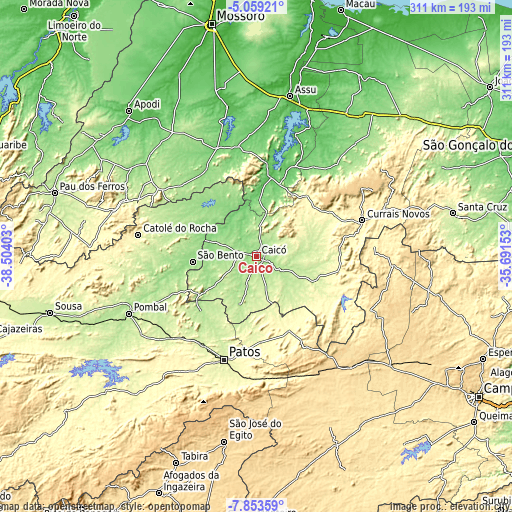 Topographic map of Caicó