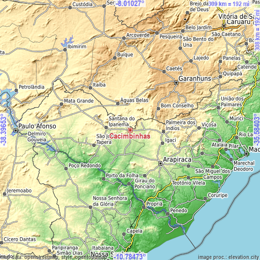 Topographic map of Cacimbinhas