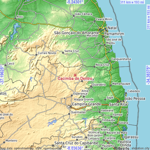 Topographic map of Cacimba de Dentro