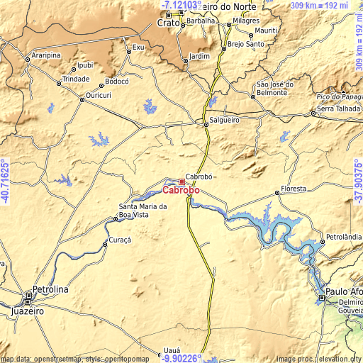 Topographic map of Cabrobó