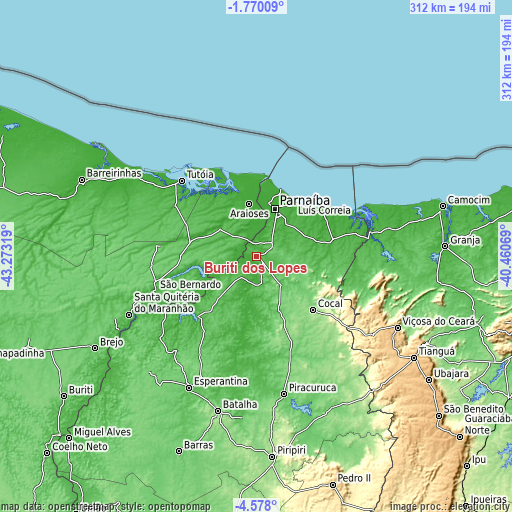 Topographic map of Buriti dos Lopes