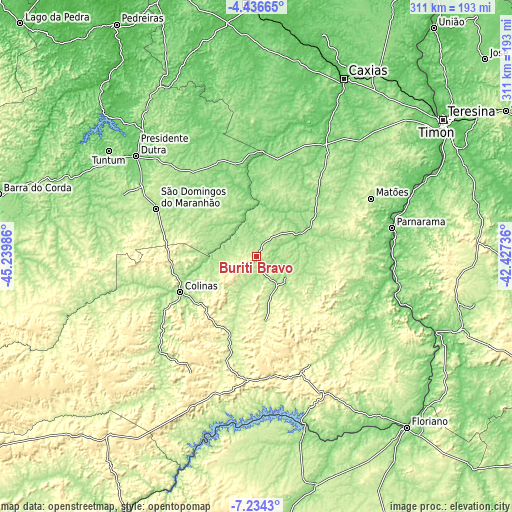 Topographic map of Buriti Bravo