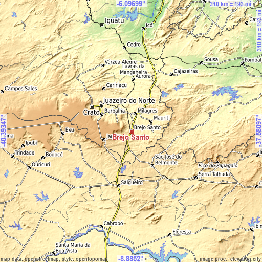 Topographic map of Brejo Santo