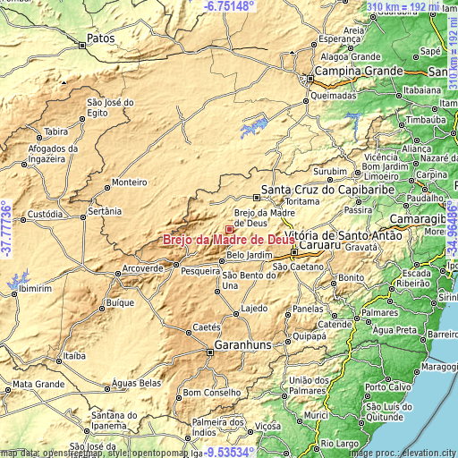 Topographic map of Brejo da Madre de Deus