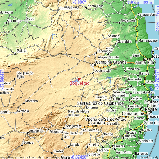 Topographic map of Boqueirão