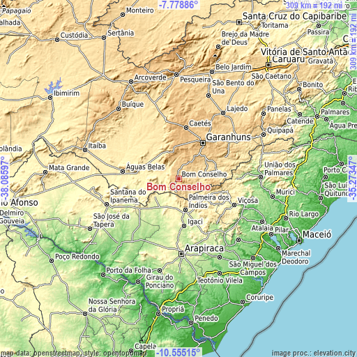 Topographic map of Bom Conselho
