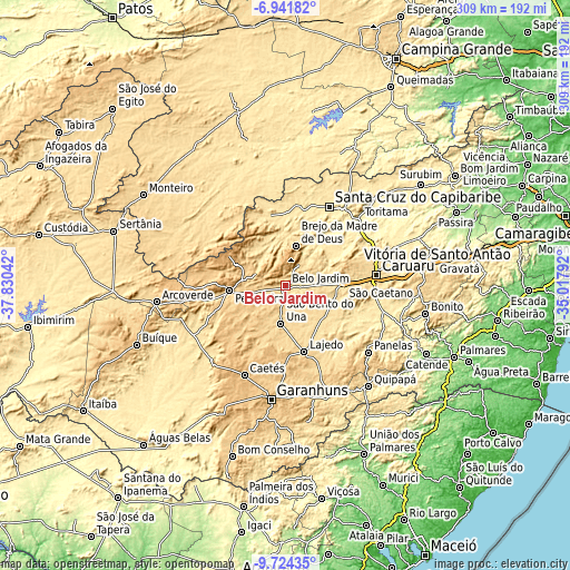 Topographic map of Belo Jardim