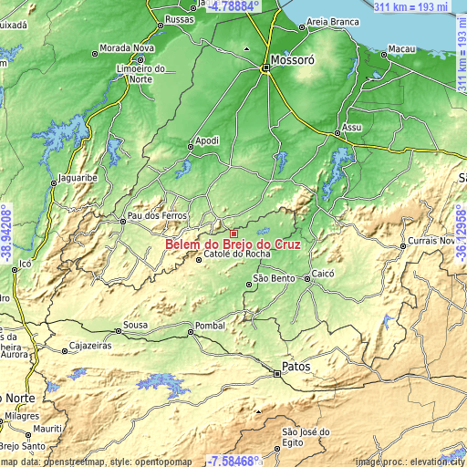 Topographic map of Belém do Brejo do Cruz