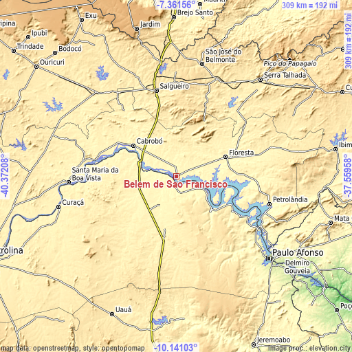 Topographic map of Belém de São Francisco