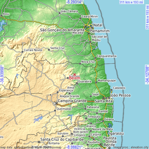 Topographic map of Belém