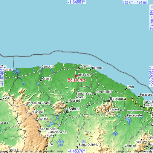 Topographic map of Bela Cruz