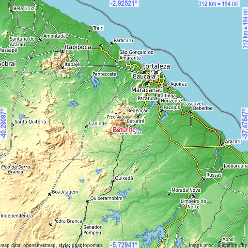 Topographic map of Baturité