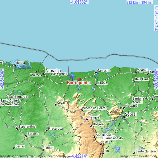 Topographic map of Barroquinha