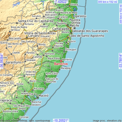 Topographic map of Barreiros
