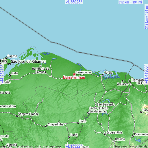 Topographic map of Barreirinhas