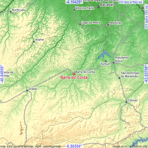 Topographic map of Barra do Corda