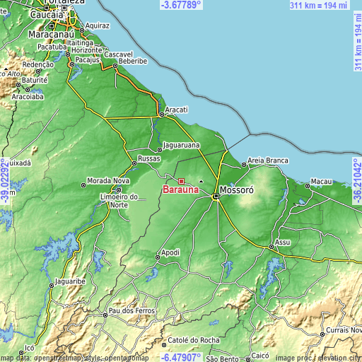 Topographic map of Baraúna
