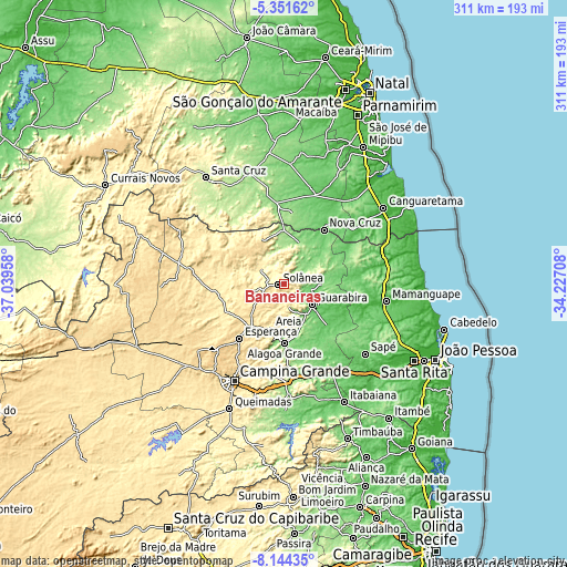 Topographic map of Bananeiras