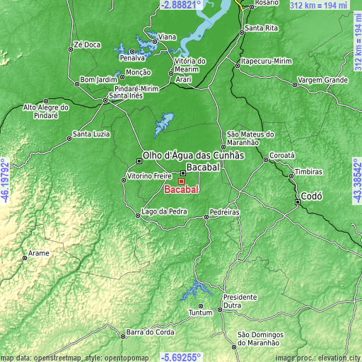 Topographic map of Bacabal